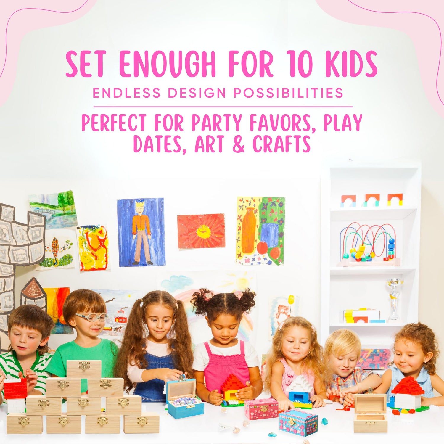 10 Sets Jewelry Box Painting Set for Kids with Stickers - Bulk Stockings & Birthday Goodie Bag Stuffer - Kids Party Favors Toy Return Gifts - Unfinished Wooden Treasure Boxes For Arts & Craft CRAFTY HAPPITOYS