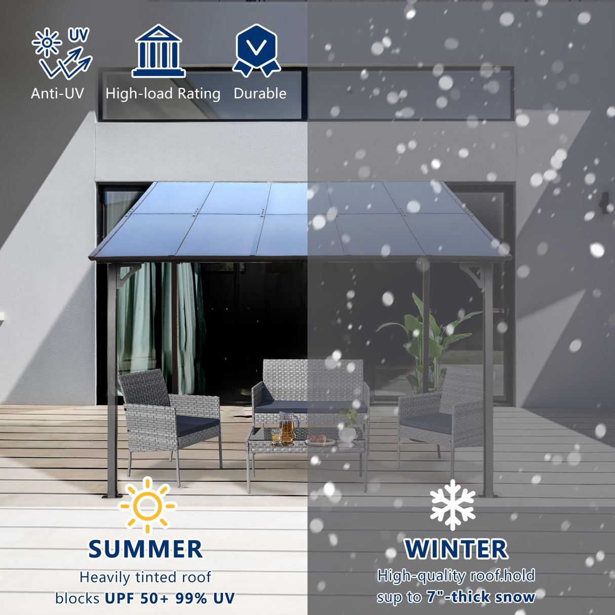 10 x 10 FT Outdoor Gazebo Pergola, Hardtop Lean to Metal Gazebo Canopy with Roof and Stable Frame, Wall-Mounted Heavy Duty Pergola Outdoor Shed Awnings for Patio Backyard, Grey Ziraukon