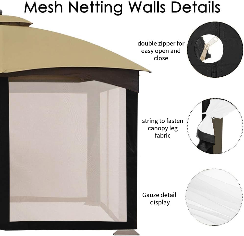 10' x 10' Gazebo Replacement Mosquito Netting, Gazebo Universal Netting Outdoor, 4-Panel Screen Walls Privacy Curtain for Outdoor Patio with Zipper ISAGAPOY ISAGAPOY