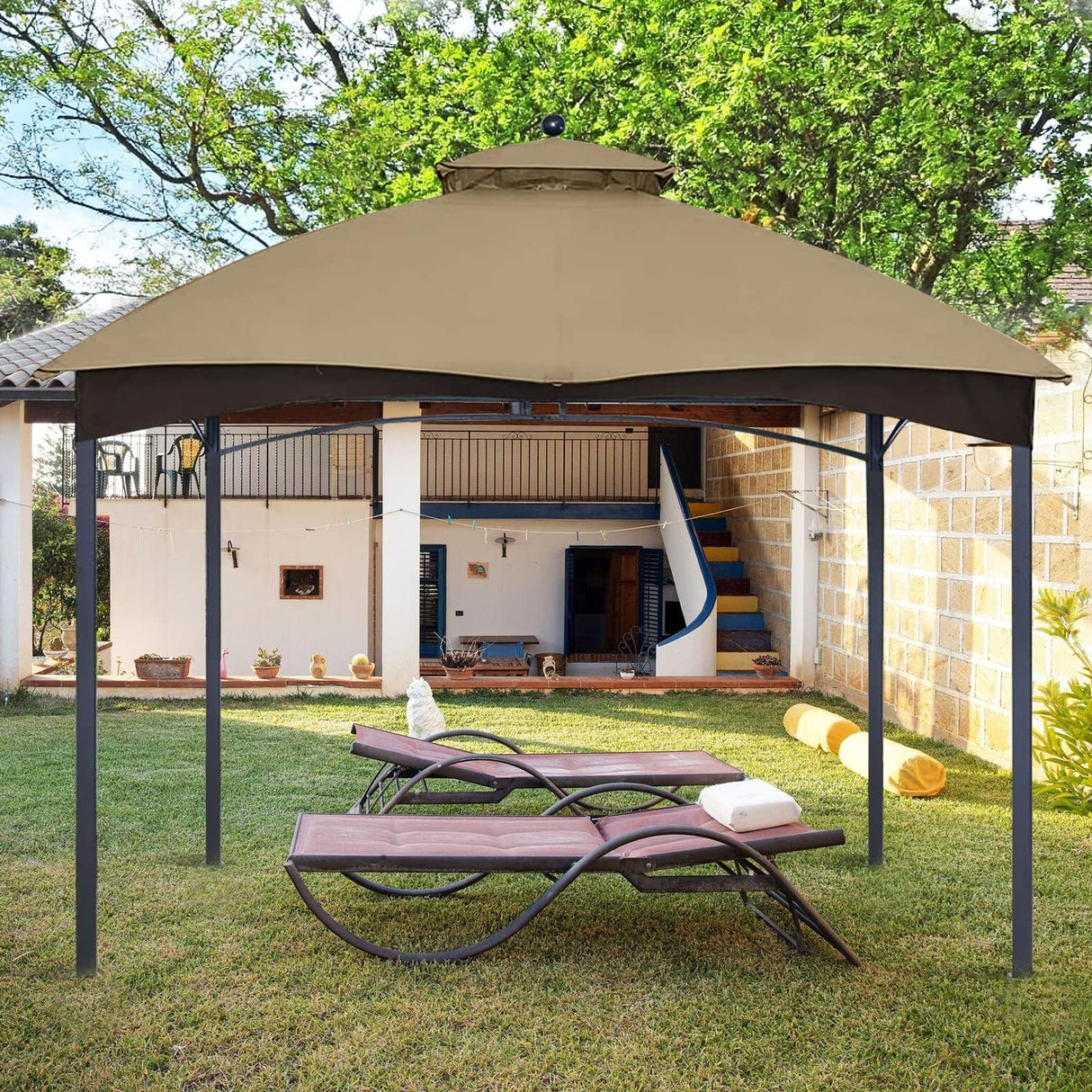 10' x 12' Double-Tier Gazebo Roof Cover with Air Vent, Heavy Duty Canopy Roof Gazebo Top for Lowe's Allen Roth Gazebo 10x12#GF-12S004B-1, Khaki - WoodArtSupply