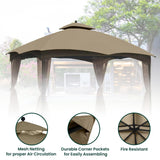 10' x 12' Double-Tier Gazebo Roof Cover with Air Vent, Heavy Duty Canopy Roof Gazebo Top for Lowe's Allen Roth Gazebo 10x12#GF-12S004B-1, Khaki - WoodArtSupply