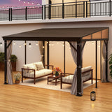 10' x 12' Hardtop Wall Mounted Gazebo, Lean to Gazebo with Galvanized Steel Roof Aluminum Frame Wall Gazebos Pergola with Netting&Curtains for Outdoor, Backyard, Patio Raysfung