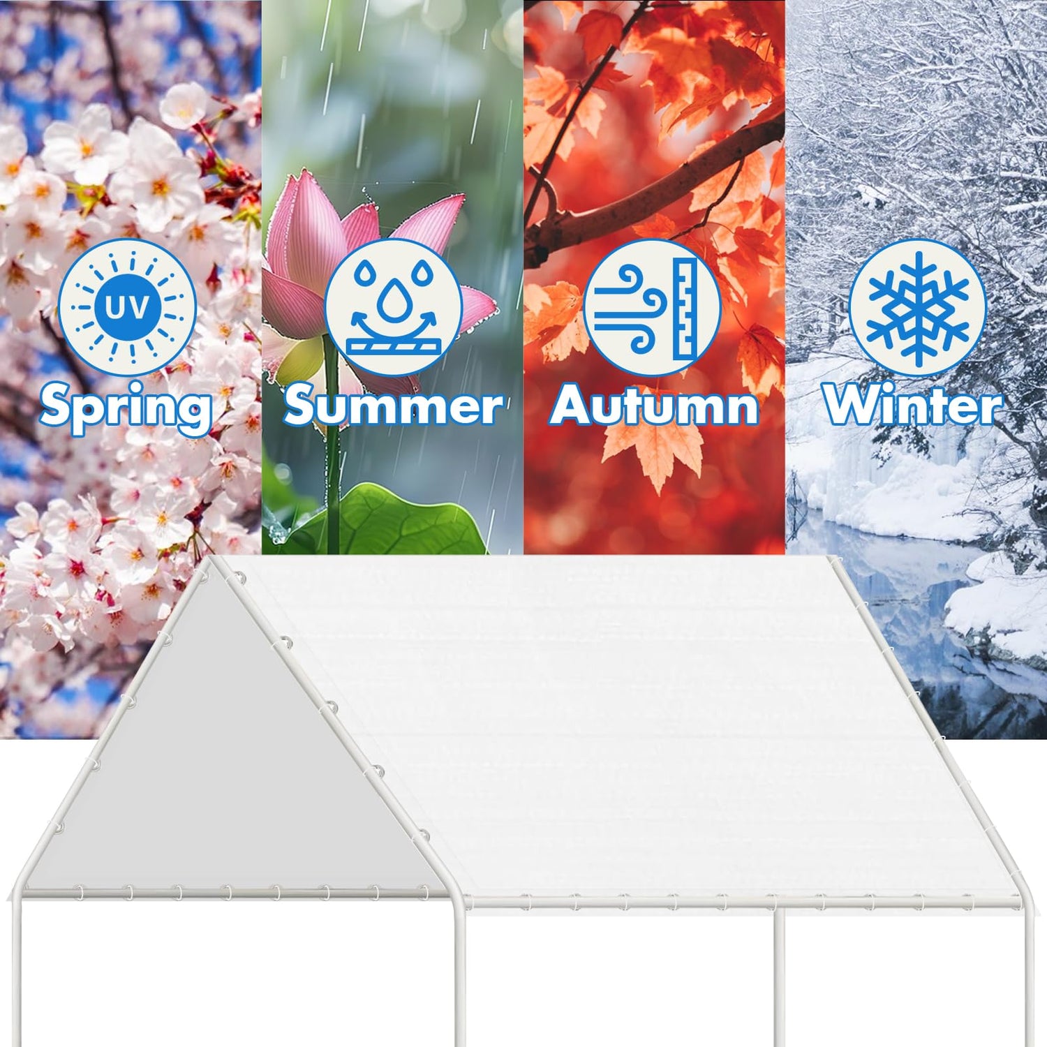 10 x 20 Ft Heavy Duty Carport Canopy Waterproof Canopy Cover with 40 Ball Bungees Cords,Waterproof & UV Protected and Easy Installation,Frame is Not Included KBOROVER