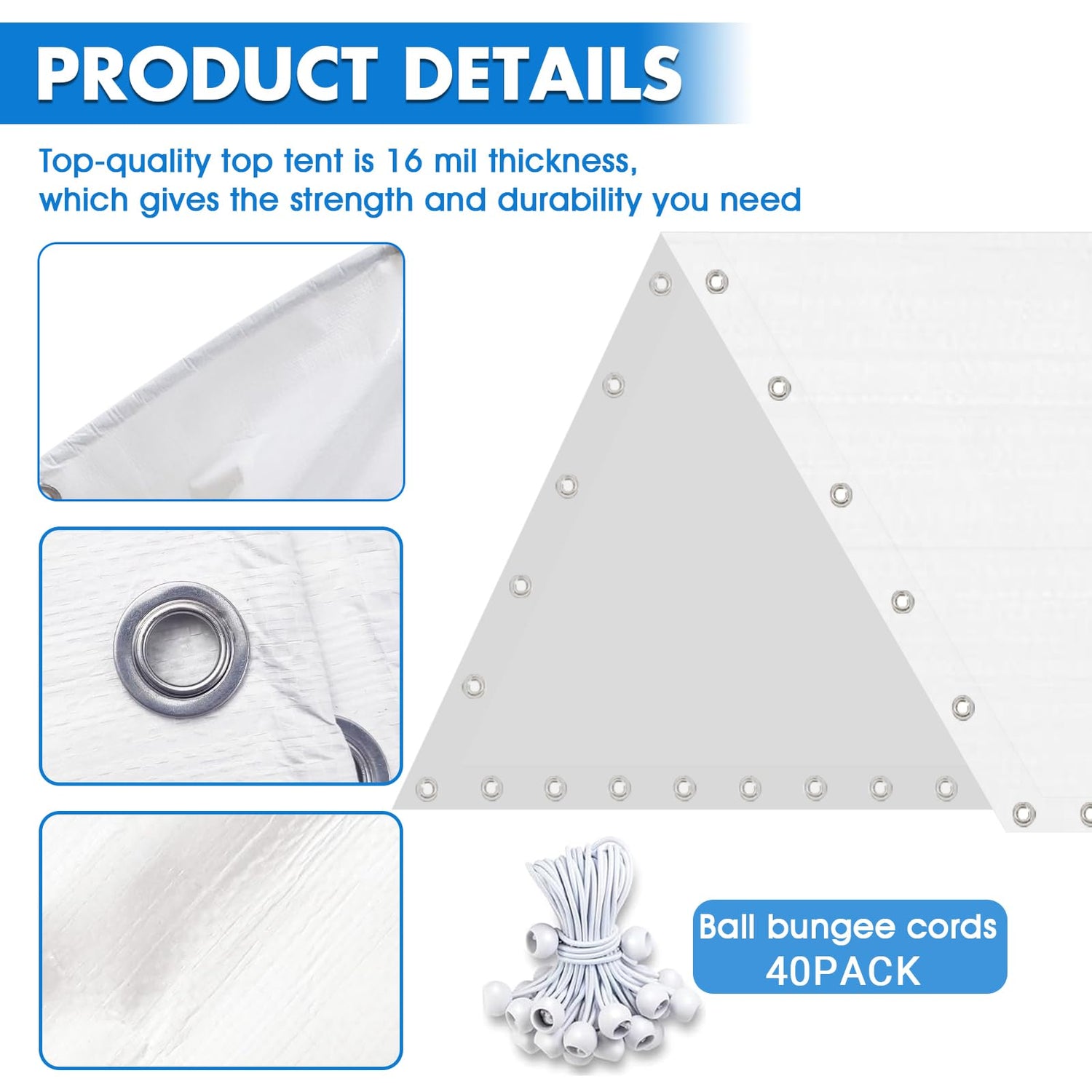 10 x 20 Ft Heavy Duty Carport Canopy Waterproof Canopy Cover with 40 Ball Bungees Cords,Waterproof & UV Protected and Easy Installation,Frame is Not Included KBOROVER