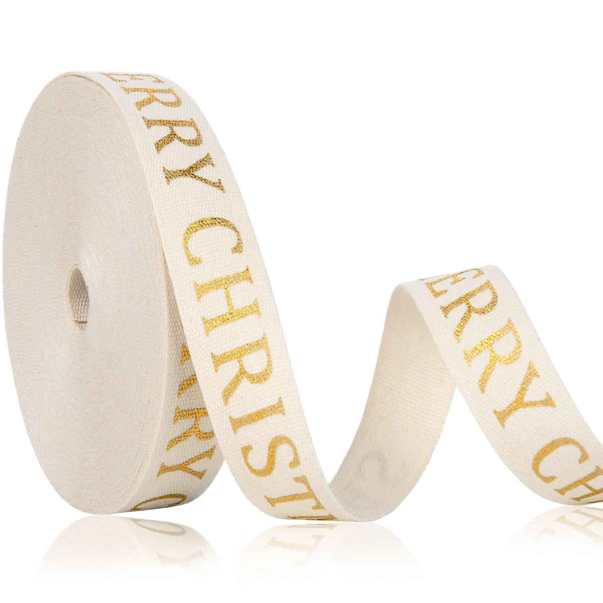 10 Yard Christmas Cotton Ribbon - Glitter, Elegant, Merry, Natural for Craft Gift Wrapping (Golden) WHQXFDZ