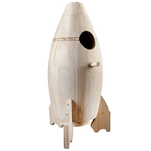10.5" Wooden Rocket Ship Birdhouse by Make Market - Unfinished Hanging Birdhouse Made of 100% Wood, Outdoor Nesting Boxes - Bulk 8 Pack Make Market