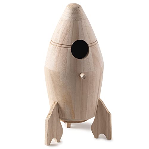 10.5" Wooden Rocket Ship Birdhouse by Make Market - Unfinished Hanging Birdhouse Made of 100% Wood, Outdoor Nesting Boxes - Bulk 8 Pack Make Market