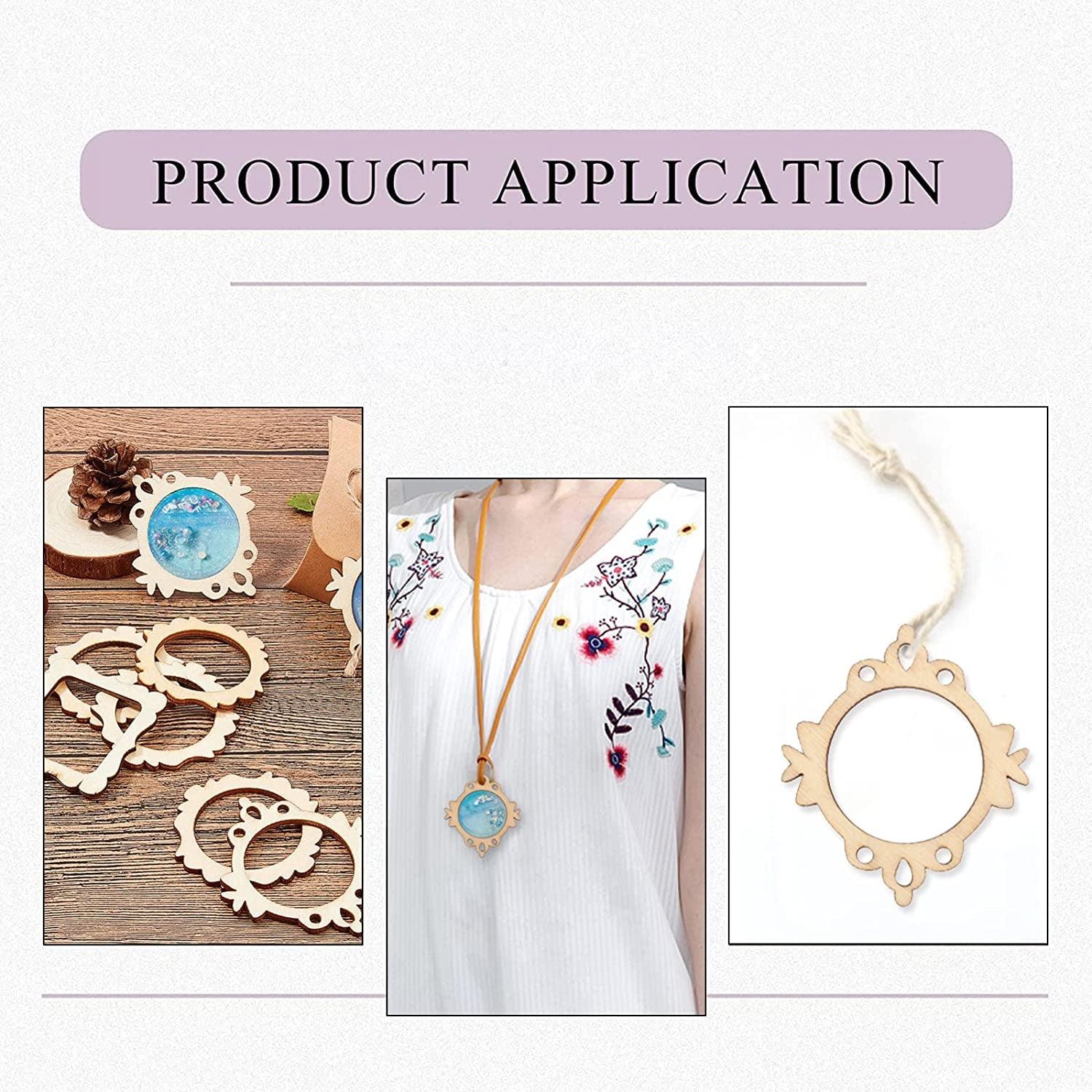 100-Pieces 48~64Mm Undyed Wood Photo Frame Pendants Wooden Cutout Unfinished Necklace or Earrings Jewelry etc WoodArtSupply