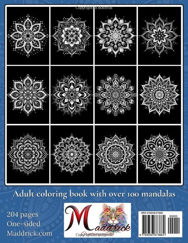 100 Black Mandalas: Adult coloring book with black background (Infinite Patterns: A Mandala and Abstract Pattern Coloring Book Series for Adults) WoodArtSupply