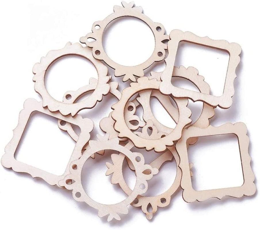 100-Pieces 48~64Mm Undyed Wood Photo Frame Pendants Wooden Cutout Unfinished Necklace or Earrings Jewelry etc - WoodArtSupply