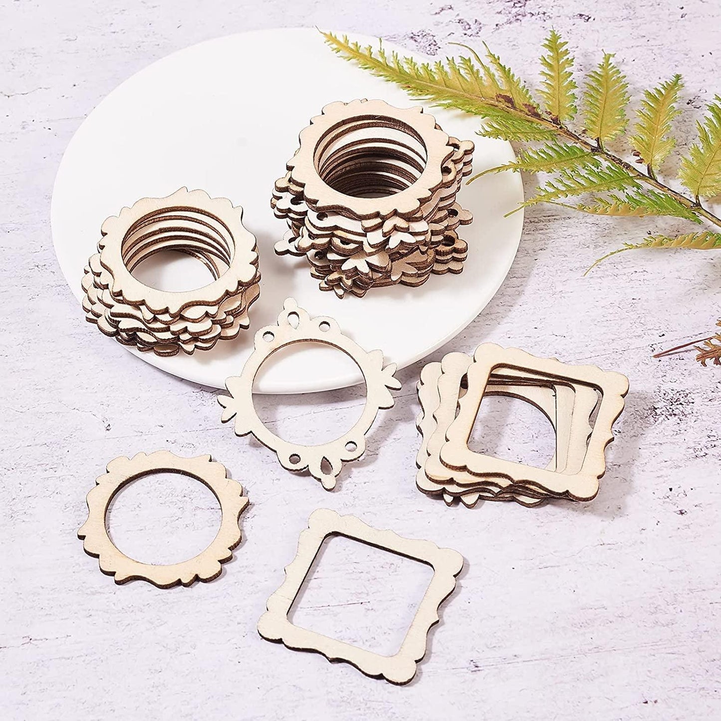 100-Pieces 48~64Mm Undyed Wood Photo Frame Pendants Wooden Cutout Unfinished Necklace or Earrings Jewelry etc - WoodArtSupply