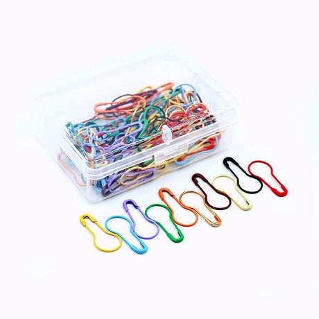 100 Pieces Safety Pins, Bulb Stitch Markers 10 Colors Assorted Metal Calabash Pins Pear Shape Knitting Pins for Crocheting Clothing Tag DIY Craft Project with Storage Box Zo.Yehaa