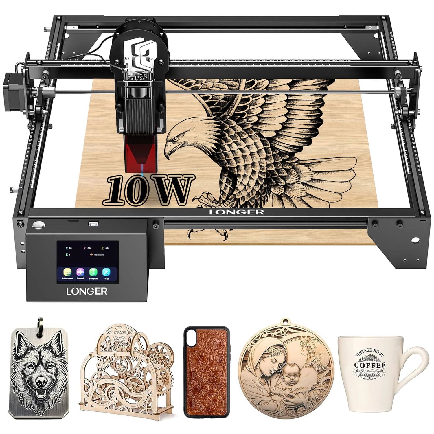 10000mW Laser Engraver, Laser Engraving Machine10W Output Power, Engraving Area 400x400mm, Application Program Offline Control, Suitable for Beginners to Carve and Cut Wood, Metal, and Glass. ALLADINBOX