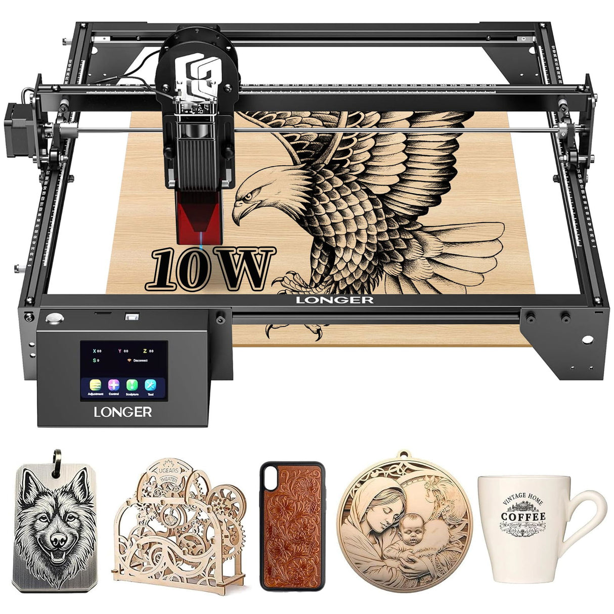 10000mW Laser Engraver, Laser Engraving Machine10W Output Power, Engraving Area 400x400mm, Application Program Offline Control, Suitable for Beginners to Carve and Cut Wood, Metal, and Glass. ALLADINBOX