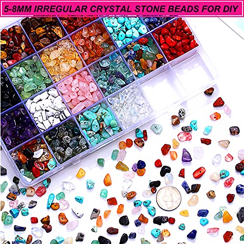 1000PCS Crystal Stone Beads for Jewelry Making, Natural Chip 5-8mm Irregular Gemstones Multicolored Rock Loose Beads for Ring, Earrings, Necklace, CEALXHENY