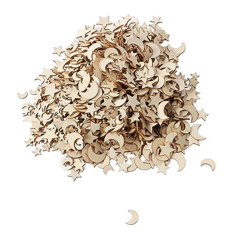 1000PCS Unfinished Wooden Moon Star Ornaments, Christmas Wooden Moon Star Blank Wooden Slices Mini Moon Star Ornament for DIY Making HERCHR