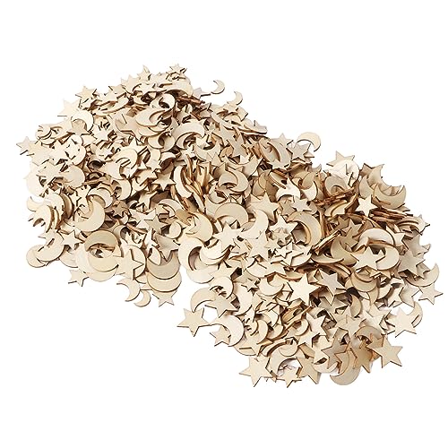 1000PCS Unfinished Wooden Moon Star Ornaments, Christmas Wooden Moon Star Blank Wooden Slices Mini Moon Star Ornament for DIY Making HERCHR