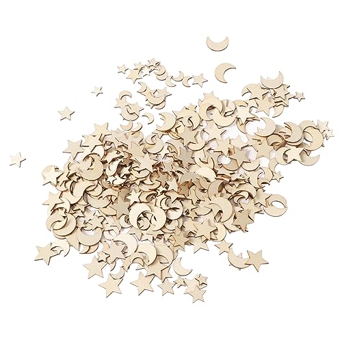 1000PCS Unfinished Wooden Moon Star Ornaments, Christmas Wooden Moon Star Blank Wooden Slices Mini Moon Star Ornament for DIY Making HERCHR