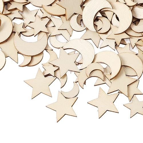1000PCS Unfinished Wooden Moon Star Ornaments, Christmas Wooden Moon Star Blank Wooden Slices Mini Moon Star Ornament for DIY Making HERCHR
