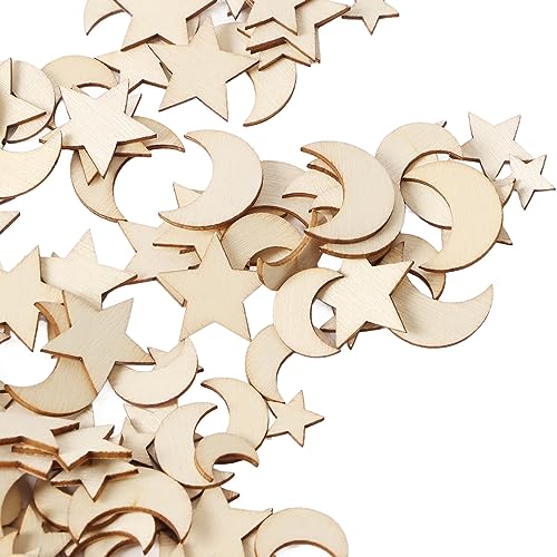 1000PCS Unfinished Wooden Moon Star Ornaments, Christmas Wooden Moon Star Blank Wooden Slices Mini Moon Star Ornament for DIY Making HERCHR