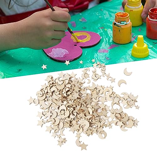 1000PCS Unfinished Wooden Moon Star Ornaments, Christmas Wooden Moon Star Blank Wooden Slices Mini Moon Star Ornament for DIY Making HERCHR