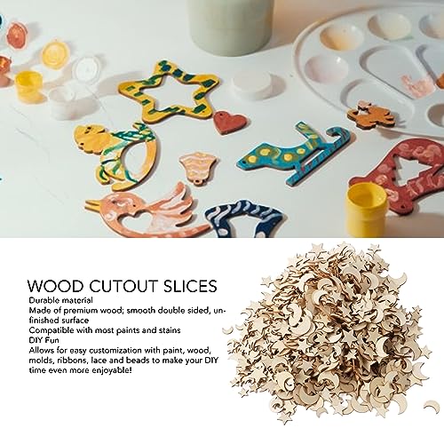 1000PCS Unfinished Wooden Moon Star Ornaments, Christmas Wooden Moon Star Blank Wooden Slices Mini Moon Star Ornament for DIY Making HERCHR