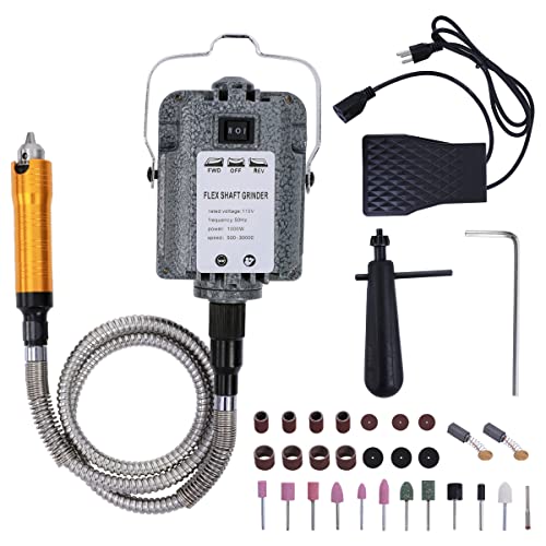 1000W 30000RPM Electric Flex Shaft Rotary Tool Foot Pedal Control Flex Shaft Hanging Grinder Carver Can Forward-Reverse Rotation, Multi-function Kit GESD