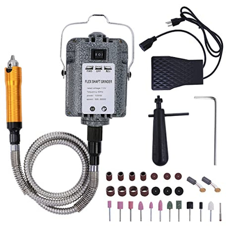 1000W 30000RPM Electric Flex Shaft Rotary Tool Foot Pedal Control Flex Shaft Hanging Grinder Carver Can Forward-Reverse Rotation, Multi-function Kit GESD