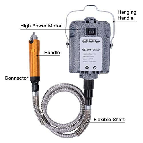 1000W 30000RPM Electric Flex Shaft Rotary Tool Foot Pedal Control Flex Shaft Hanging Grinder Carver Can Forward-Reverse Rotation, Multi-function Kit GESD