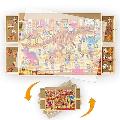 1000 Piece Wooden Jigsaw Puzzle Table - 4 Drawers, Puzzle Board | Portable, Rotating Puzzle Table for Adults and Kids. Keep All Your Puzzle Pieces Organized - 22 1/4” x 30"