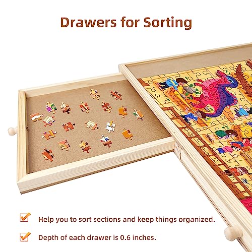 1000 Piece Wooden Jigsaw Puzzle Table - 4 Drawers, Puzzle Board | Portable, Rotating Puzzle Table for Adults and Kids. Keep All Your Puzzle Pieces Organized - 22 1/4” x 30" Sidypro