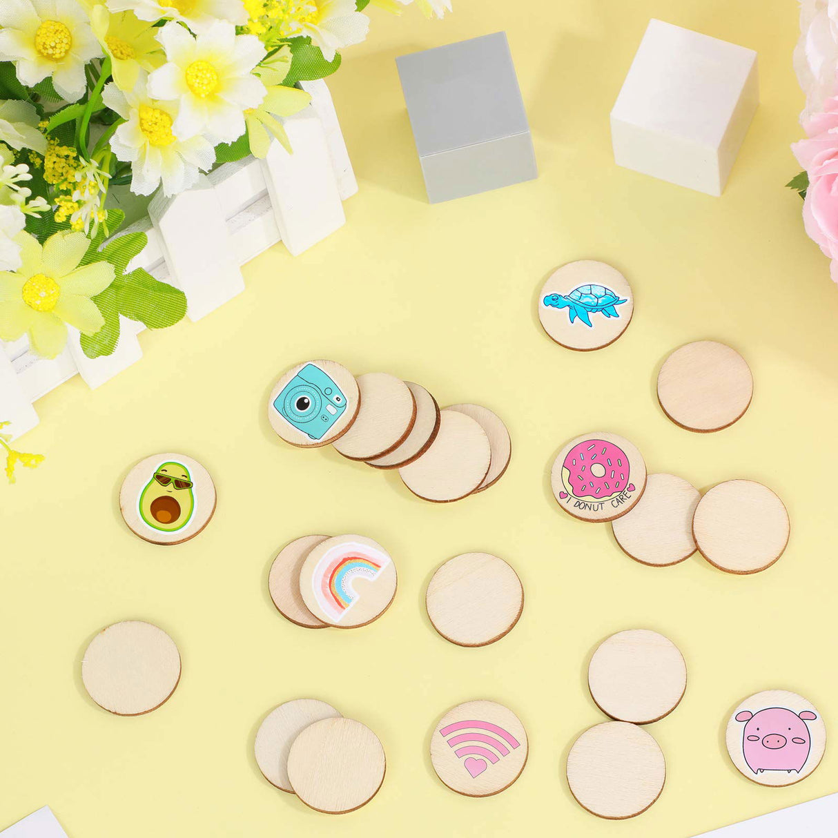 1000 Pieces Unfinished Wood Slices Round Disc Circle Wood Pieces Wooden Cutouts Ornaments for Wood Slices DIY Crafts and Decoration, 1 Inch in Jetec