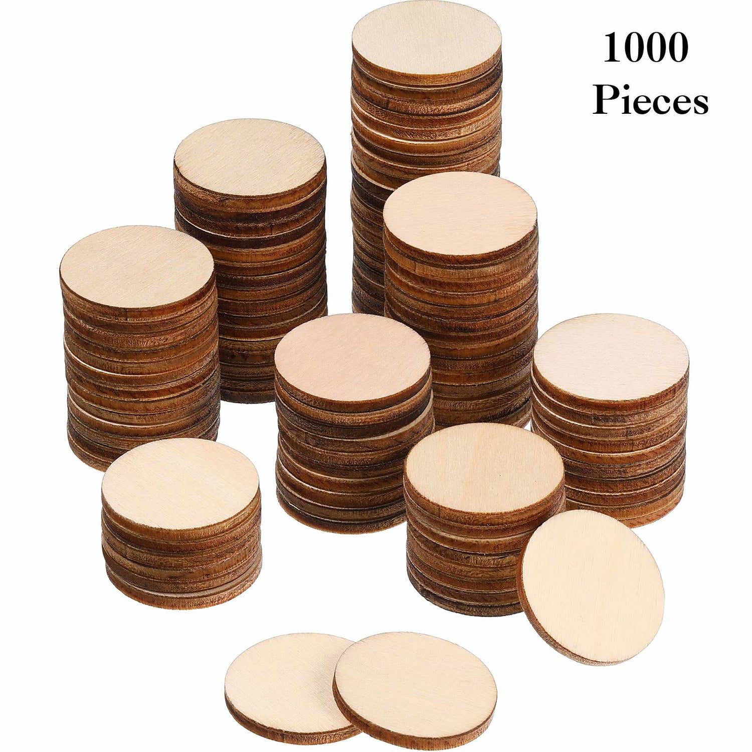 1000 Pieces Unfinished Wood Slices Round Disc Circle Wood Pieces Wooden Cutouts Ornaments for Wood Slices DIY Crafts and Decoration, 1 Inch in Jetec