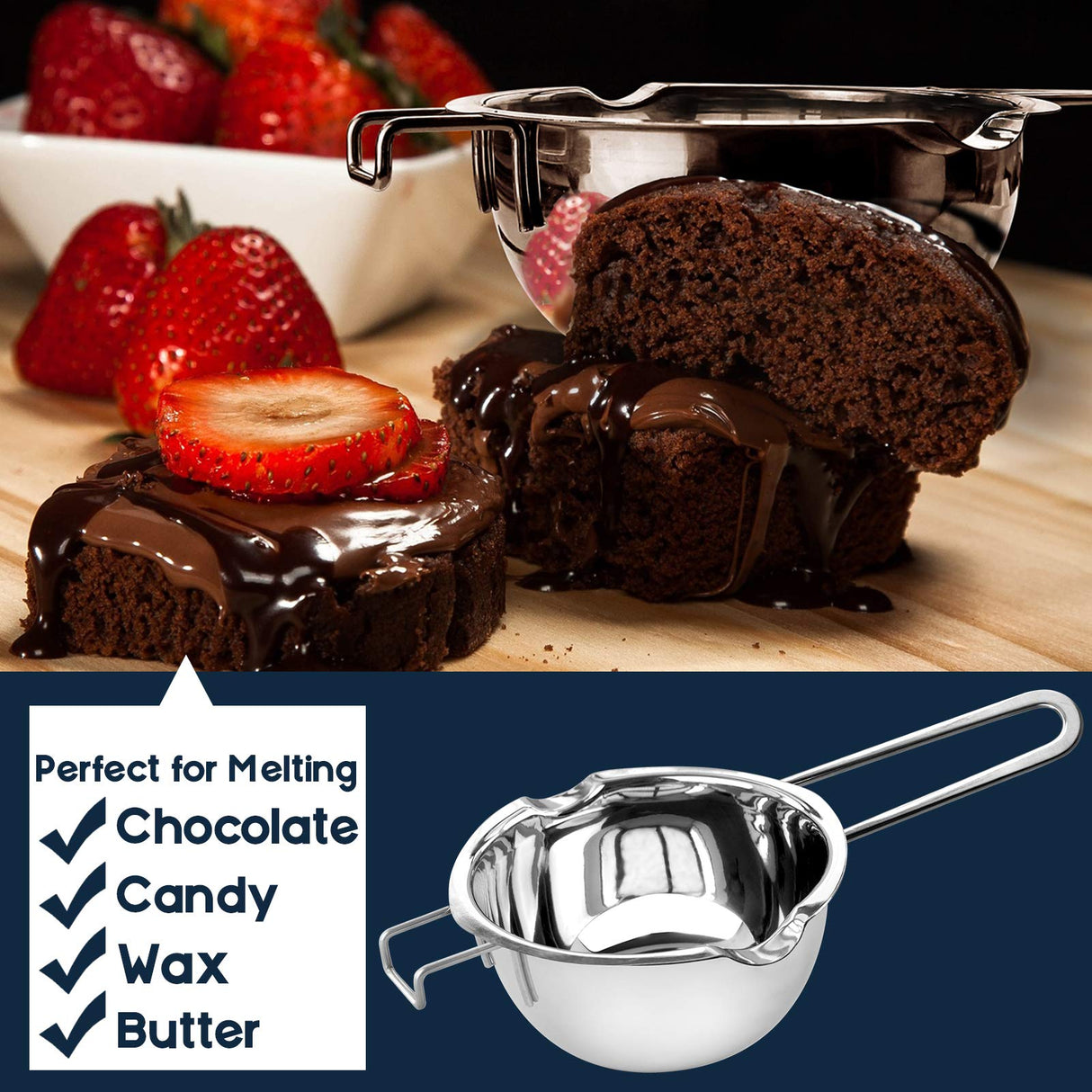 1000ML/1QT Double Boiler Chocolate Melting Pot, 304 Stainless Steel Candle Making Kit with Silicone Spatula for Chocolate, Candy, Candle, Soap, Wax Marsheepy