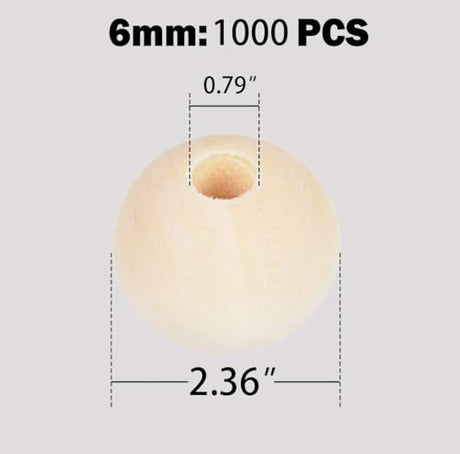1000pcs 6MM Wood Beads Natural Unfinished Round Wooden Loose Beads Wood Spacer Beads for Craft Making Decorations and DIY Crafts(6MM) pojah