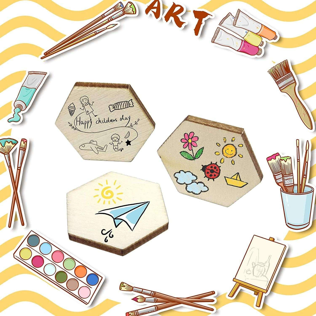 100PCS 25Mm/1Inch Hexagon Blank Unfinished Wood Slices for DIY Crafts, Home Decoration, Games WoodArtSupply