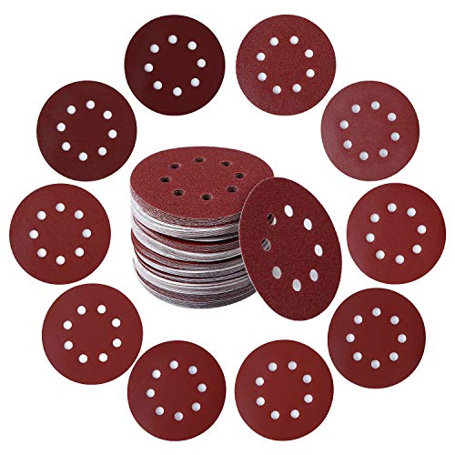 100PCS 5 Inch 8 Holes Sanding Discs 60 120 240 400 600 800 1000 1200 1500 2000 Grit Sandpaper Sander Round Sand Paper (100pcs 60-2000 grit) Tongbay