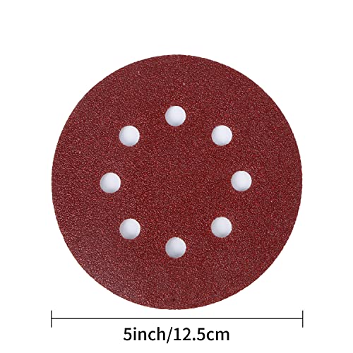 100PCS 5 Inch 8 Holes Sanding Discs 60 120 240 400 600 800 1000 1200 1500 2000 Grit Sandpaper Sander Round Sand Paper (100pcs 60-2000 grit) Tongbay