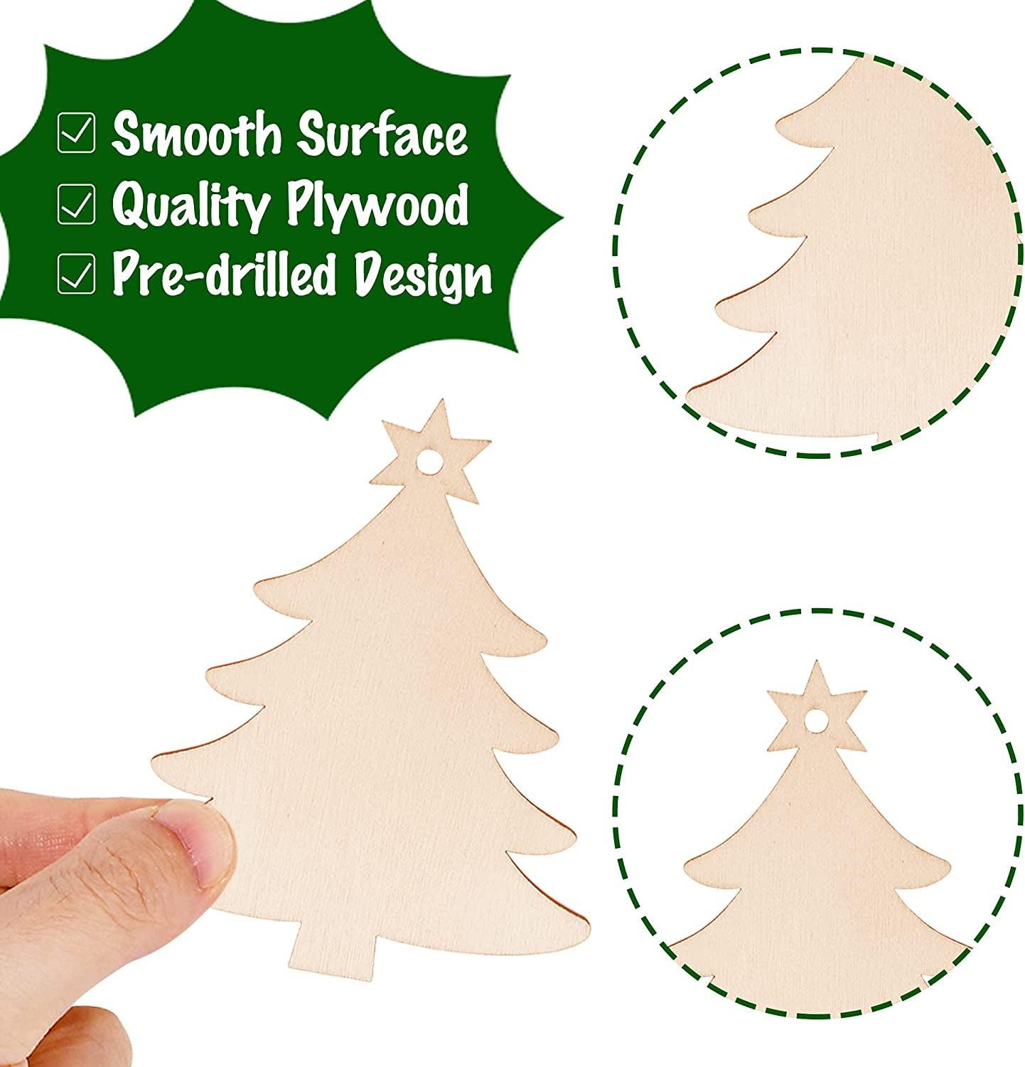 100PCS DIY Wooden Christmas Ornaments Unfinished Predrilled Wood Circles for Crafts Centerpieces Holiday Hanging Decorations in 10 Shapes WoodArtSupply