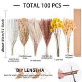 100PCS Natural Dried Pampas Grass Decor - 17.5" Fluffy Pampas Grass Bouquet - Boho Home Decor Dried Flowers for Wedding Floral Room Home Party Table Decorations Secatoho
