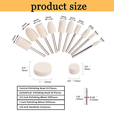 100PCS Polishing Buffing Wheel for Dremel Polishing Kit, Polishing Wheel for Dremel Tool Accessories, with 1/8" Shank for Dremel Buffing Wheels XUPYNAR