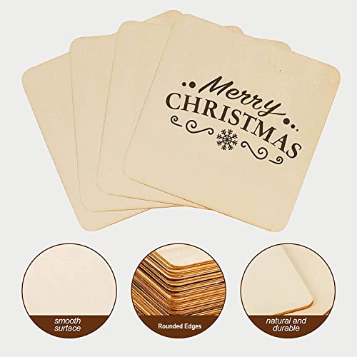 100PCS Unfinished Blank Wood Square Pieces, 4 x 4 Inch Natural Wooden Slices Squares Cutouts for DIY Crafts Pyrograph Painting Staining Burning LepoHome
