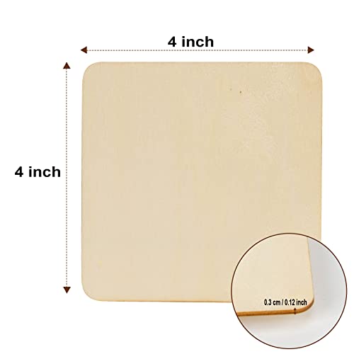 100PCS Unfinished Blank Wood Square Pieces, 4 x 4 Inch Natural Wooden Slices Squares Cutouts for DIY Crafts Pyrograph Painting Staining Burning LepoHome