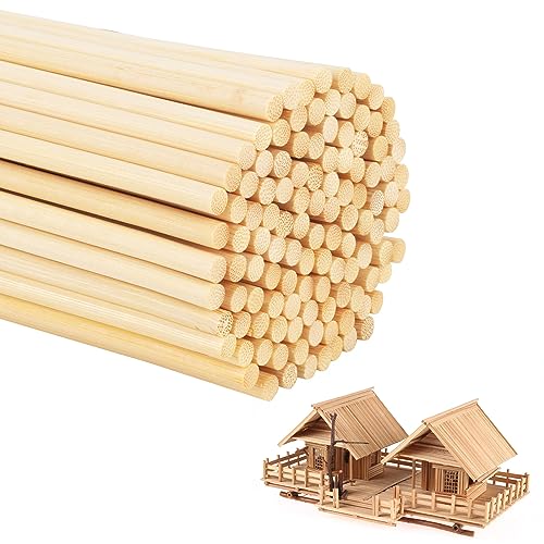 100PCS Wooden Dowel Rods, 1/8 x 12 Inch Round Unfinished Bamboo Dowel Rods, Wood Crafts Sticks Doweling Rods for Crafts and DIYers Arts Projects LepoHome