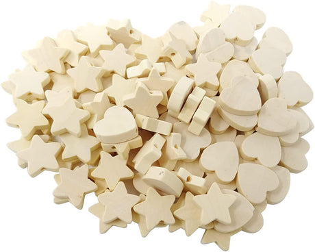100PCS Wooden Spacer Beads Unfinished Star Heart Shape Wood Loose Beads with Hole for Crafts DIY Jewelry Making (20Mm) WoodArtSupply