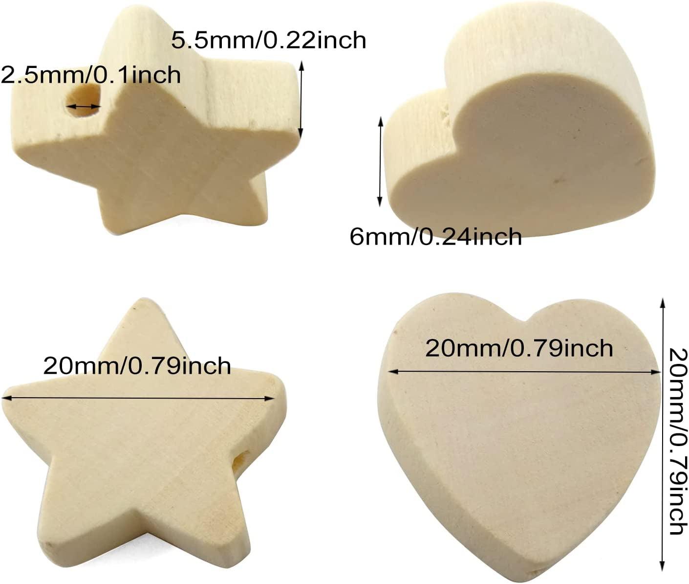 100PCS Wooden Spacer Beads Unfinished Star Heart Shape Wood Loose Beads with Hole for Crafts DIY Jewelry Making (20Mm) WoodArtSupply
