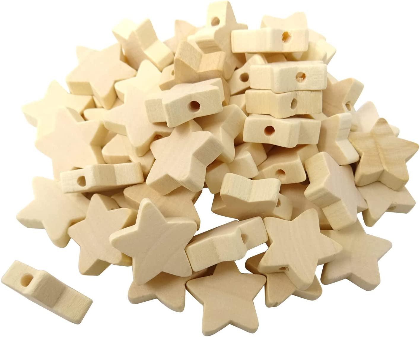 100PCS Wooden Spacer Beads Unfinished Star Heart Shape Wood Loose Beads with Hole for Crafts DIY Jewelry Making (20Mm) WoodArtSupply