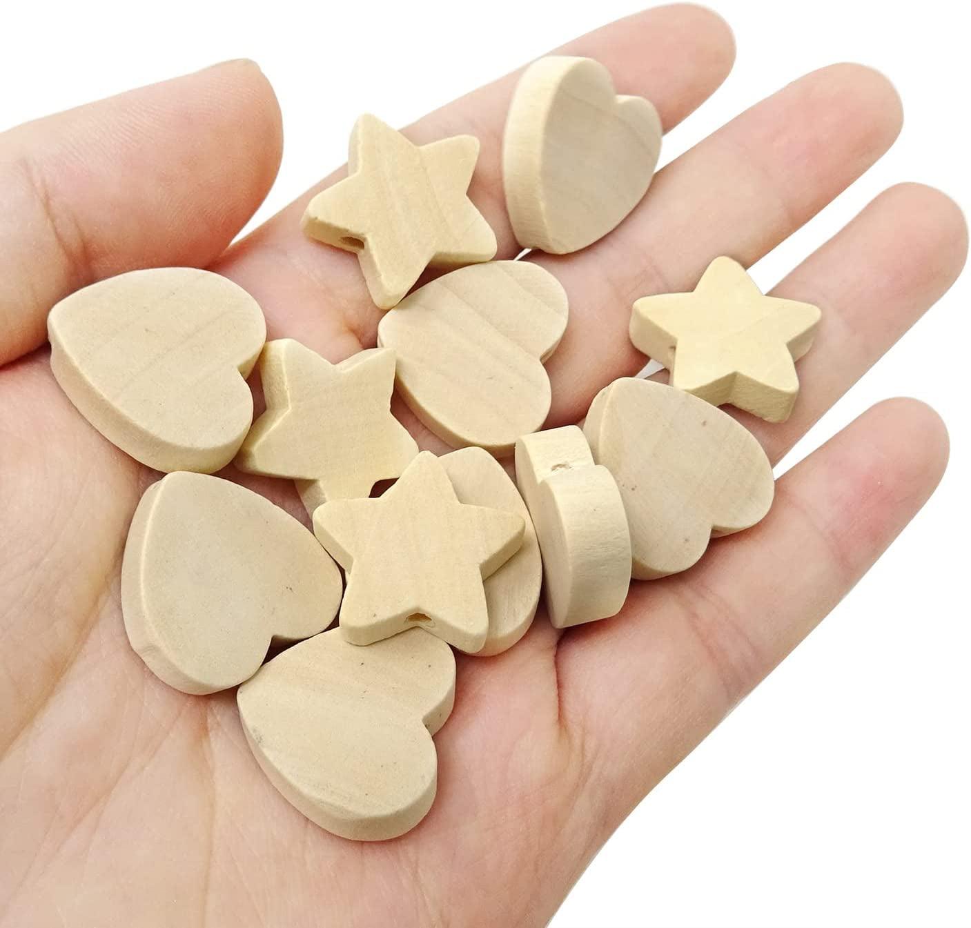 100PCS Wooden Spacer Beads Unfinished Star Heart Shape Wood Loose Beads with Hole for Crafts DIY Jewelry Making (20Mm) WoodArtSupply