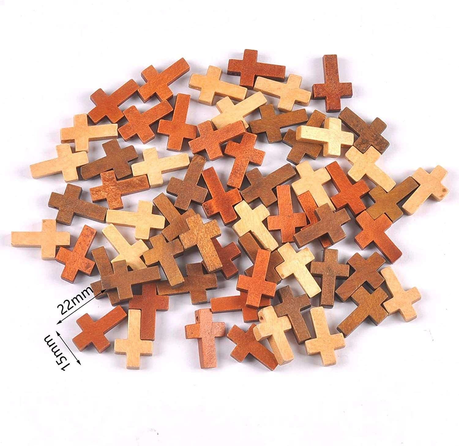 100Pcs Cross Beads Wooden Charms Pendant Jewelry Kids Gifts Wood DIY Craft Supplies WoodArtSupply