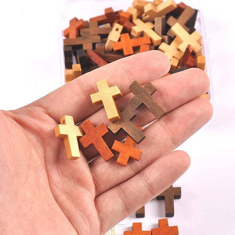 100Pcs Cross Beads Wooden Charms Pendant Jewelry Kids Gifts Wood DIY Craft Supplies WoodArtSupply